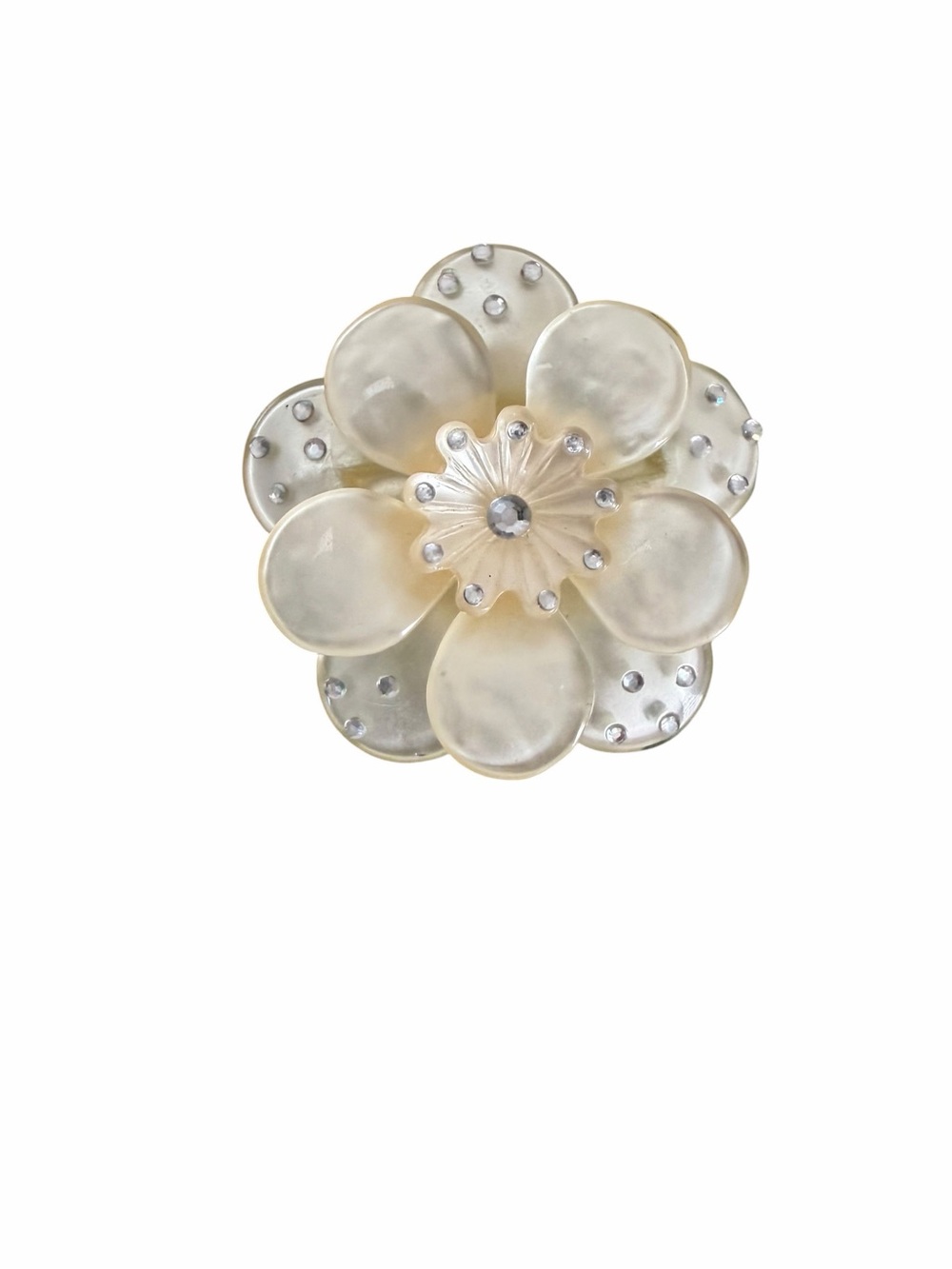 🤍 CHANEL STYLE Ivory Flower Brooch with Crystal Accents